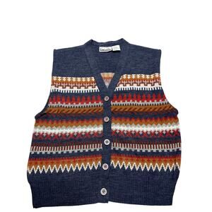 Vintage Fiorella di Verdi Fair Isle Knit Sweater Vest Wool Blend Size L